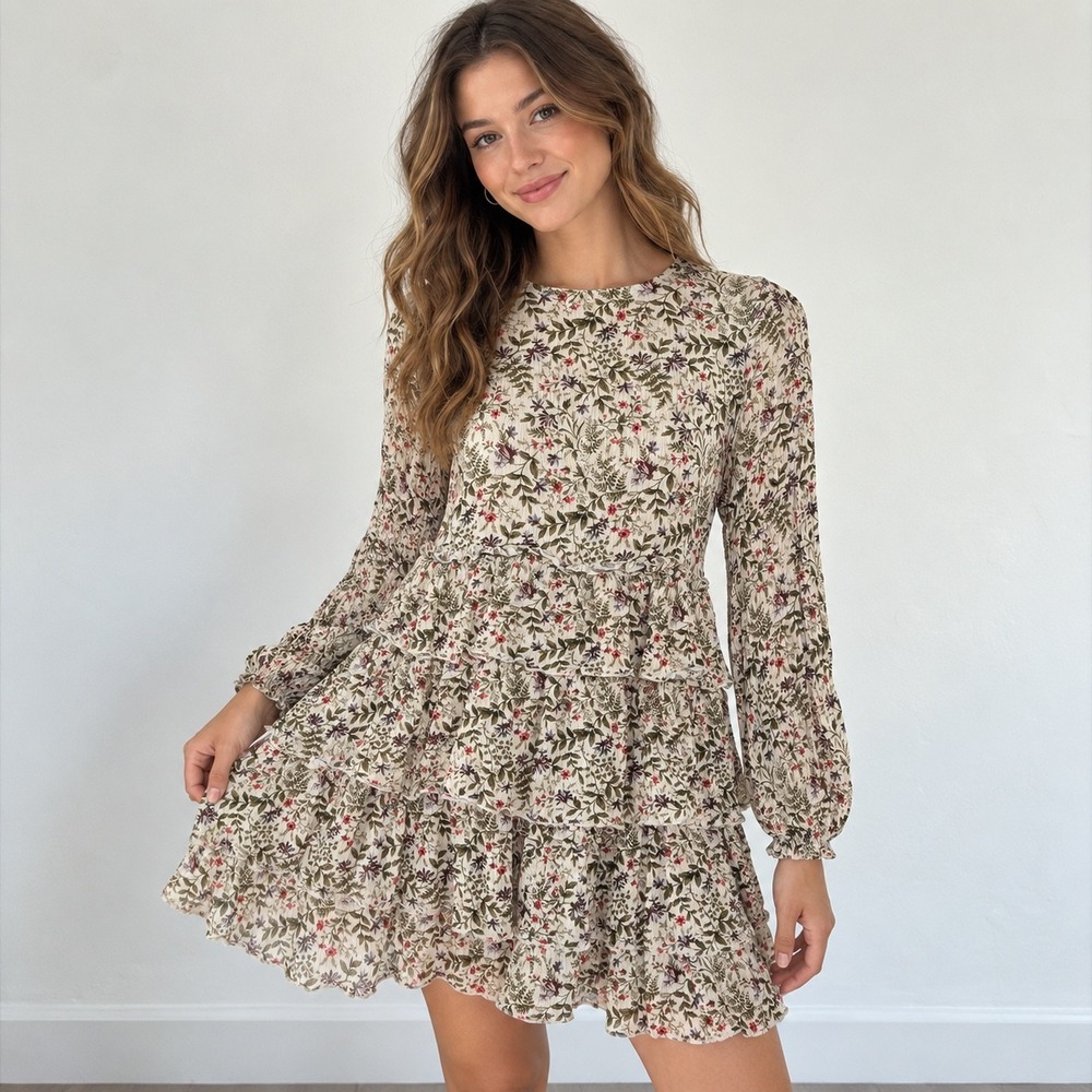 Mimi Chica Urban Outfitters Floral Ruffle Tiered Dress M Cottagecore Boho